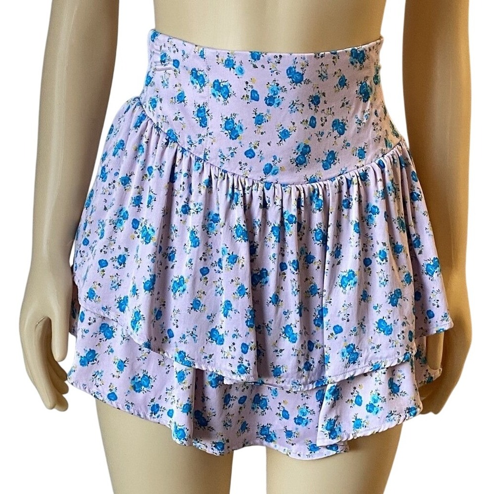 Zara Pink and Blue Floral‎ Mini Ruffled Skirt Skirt Medium Coquette